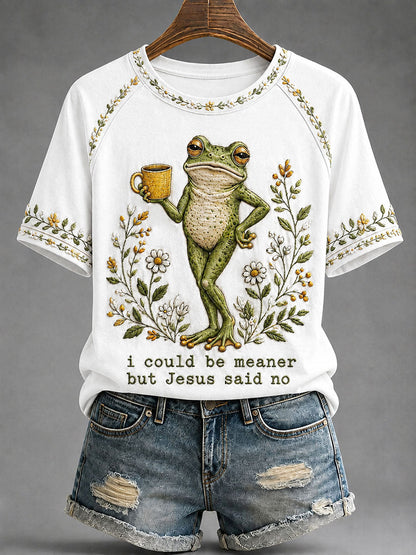 Women's 'I Could Be Meaner But Jesus Said No' Printed Casual T-Shirt