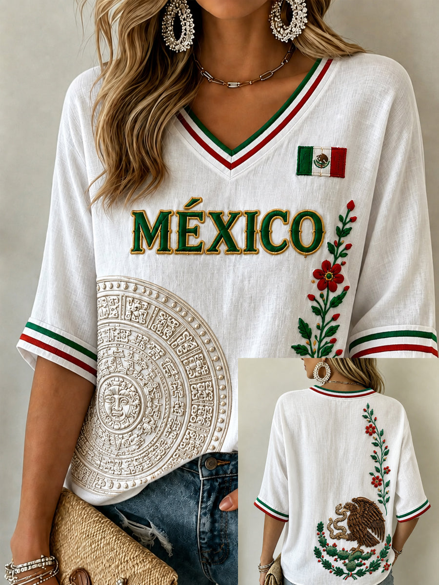 Women's Mexico Lover Art  Mid-length Sleeves V-Neck T-Shirt