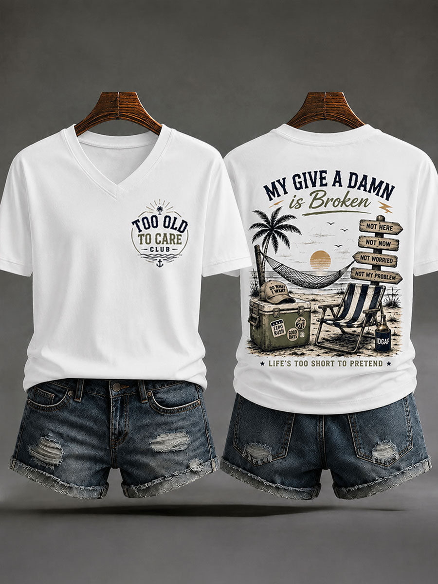 Women's 'Too Old to Care Club' V-Neck T-Shirts