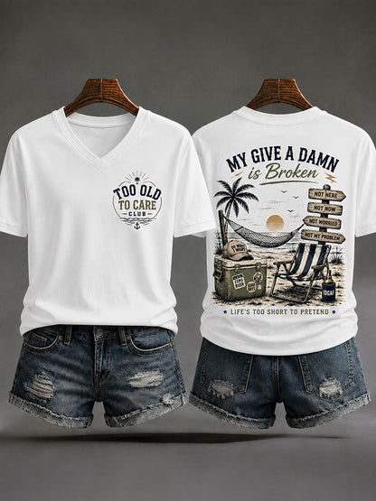 Women's 'Too Old to Care Club' V-Neck T-Shirts