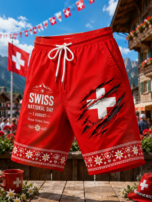 Men's National Day Celebration Print Casual Shorts