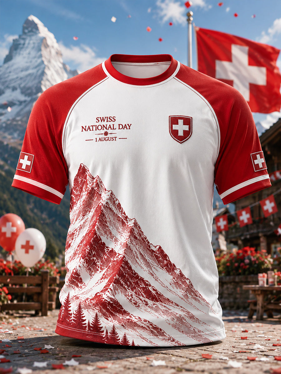 Men's National Day Graphic Print Raglan Short-Sleeve T-Shirt