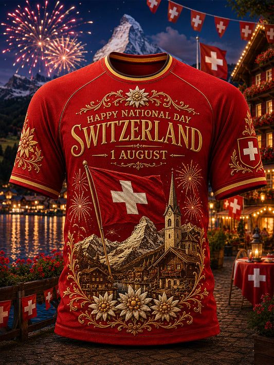 Men's National Day Graphic Print Raglan Short-Sleeve T-Shirt