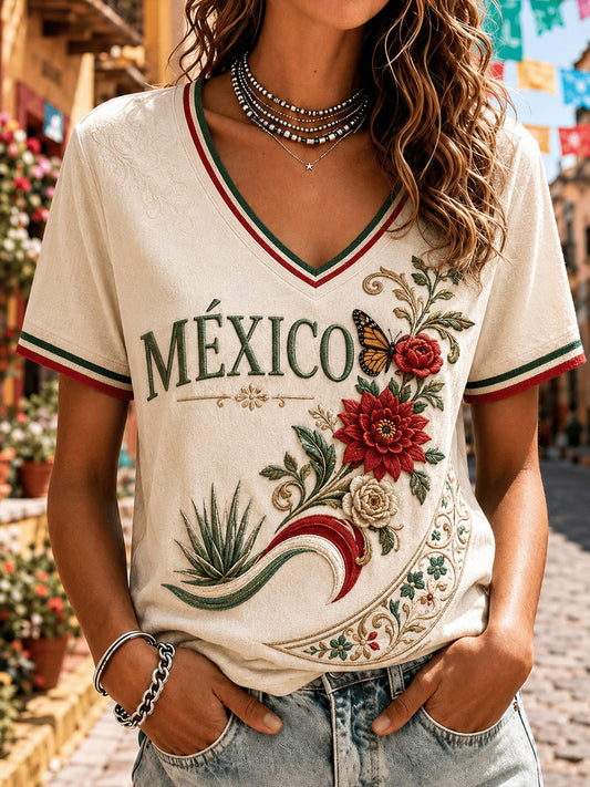 Women’s Mexico Independence Day Print Casual Short-Sleeve T-Shirt