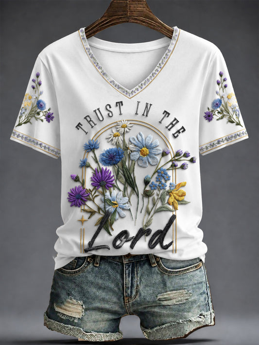 Women's Faith Printed V-neck T-shirt