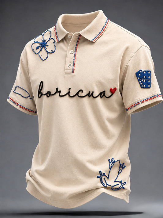 Men's Puerto Rico Art Printed Casual Tops
