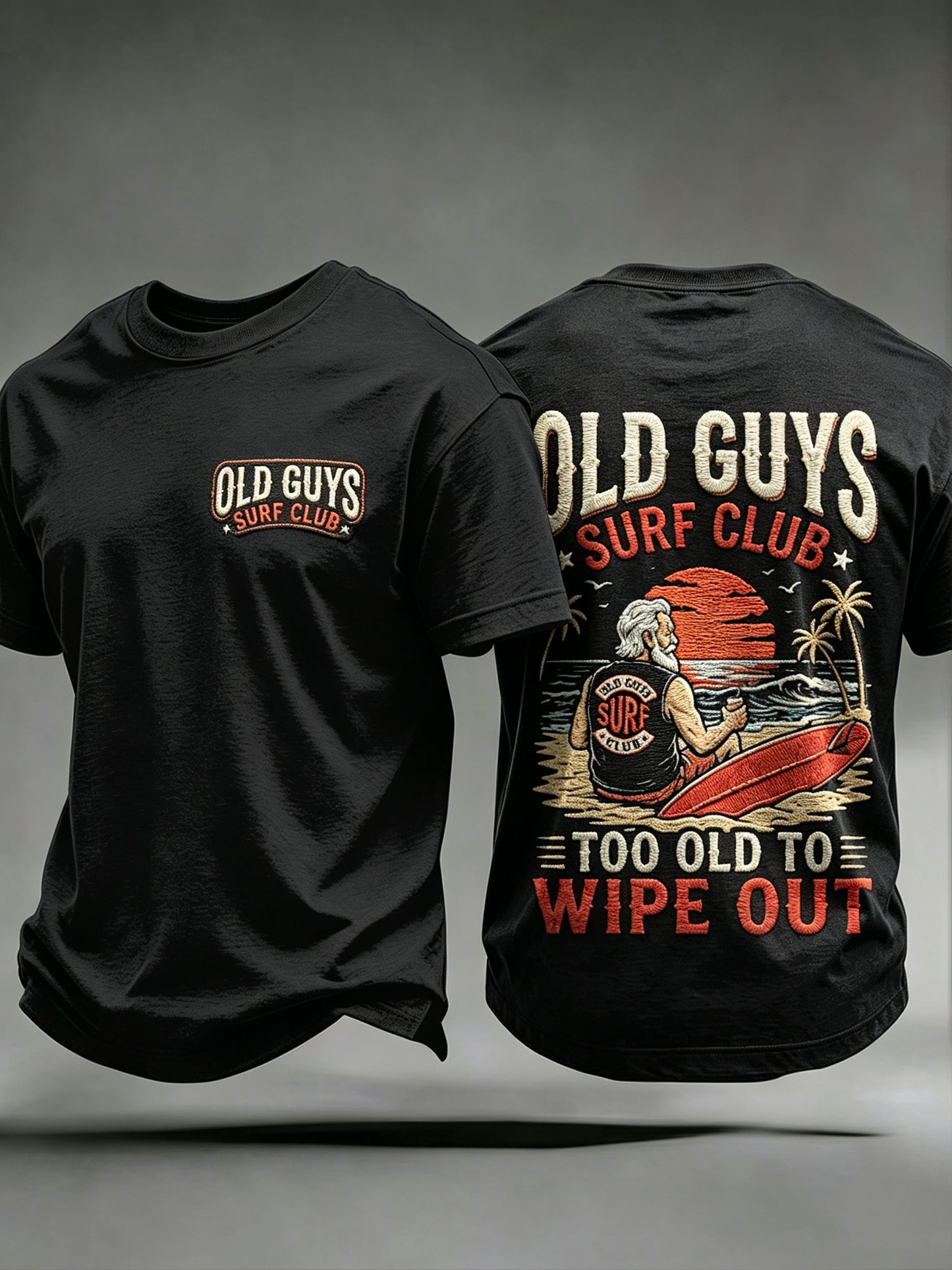 Men's Old Guys Surf Club Printed Vintage Fashion Loose Short Sleeve T-Shirt