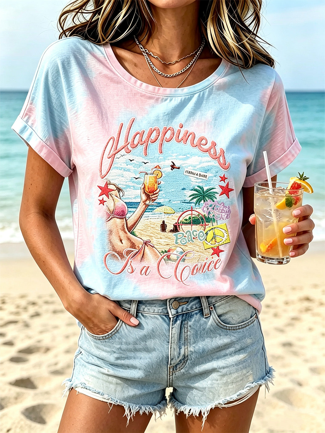 Women's Vacation Pattern Printed Casual Short Sleeve T-shirt