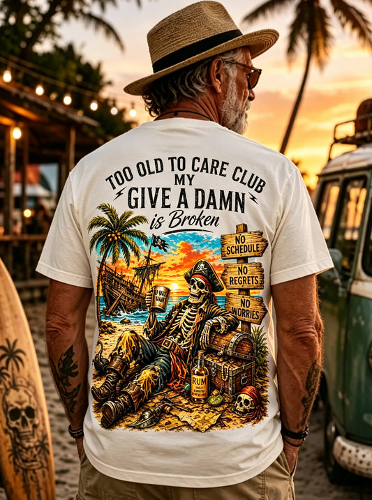 Men's Too Old To Care Club Printed Vintage Fashion Loose Short Sleeve T-Shirt
