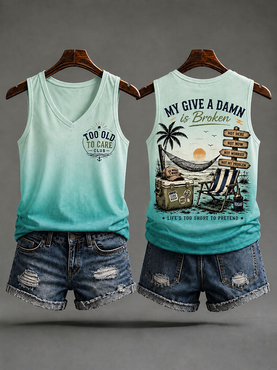 Women's "too old to care club" V-neck vests