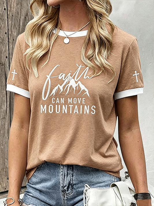 Women's Faith Slogan Leopard Print Pattern Printed Leisure Round Neck T-shirt