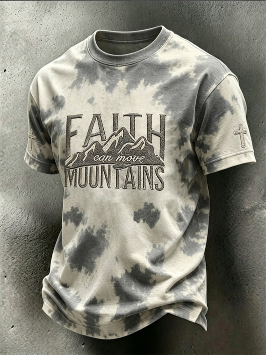 Men's Faith Slogan Leopard Print Pattern Printed Leisure Round Neck T-shirt