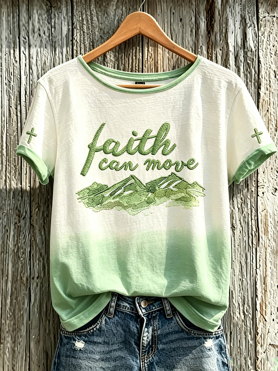 Women's Faith Slogan Leopard Print Pattern Printed Leisure Round Neck T-shirt