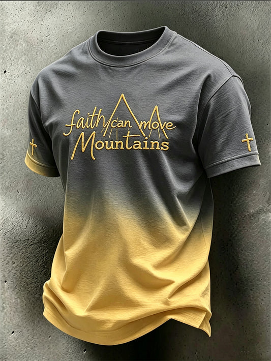 Men's Faith Slogan Leopard Print Pattern Printed Leisure Round Neck T-shirt