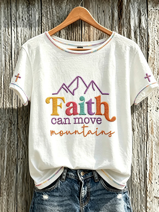 Women's Faith Slogan Leopard Print Pattern Printed Leisure Round Neck T-shirt
