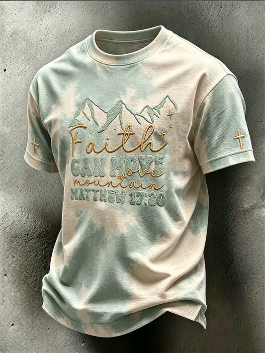 Men's Faith Slogan Leopard Print Pattern Printed Leisure Round Neck T-shirt