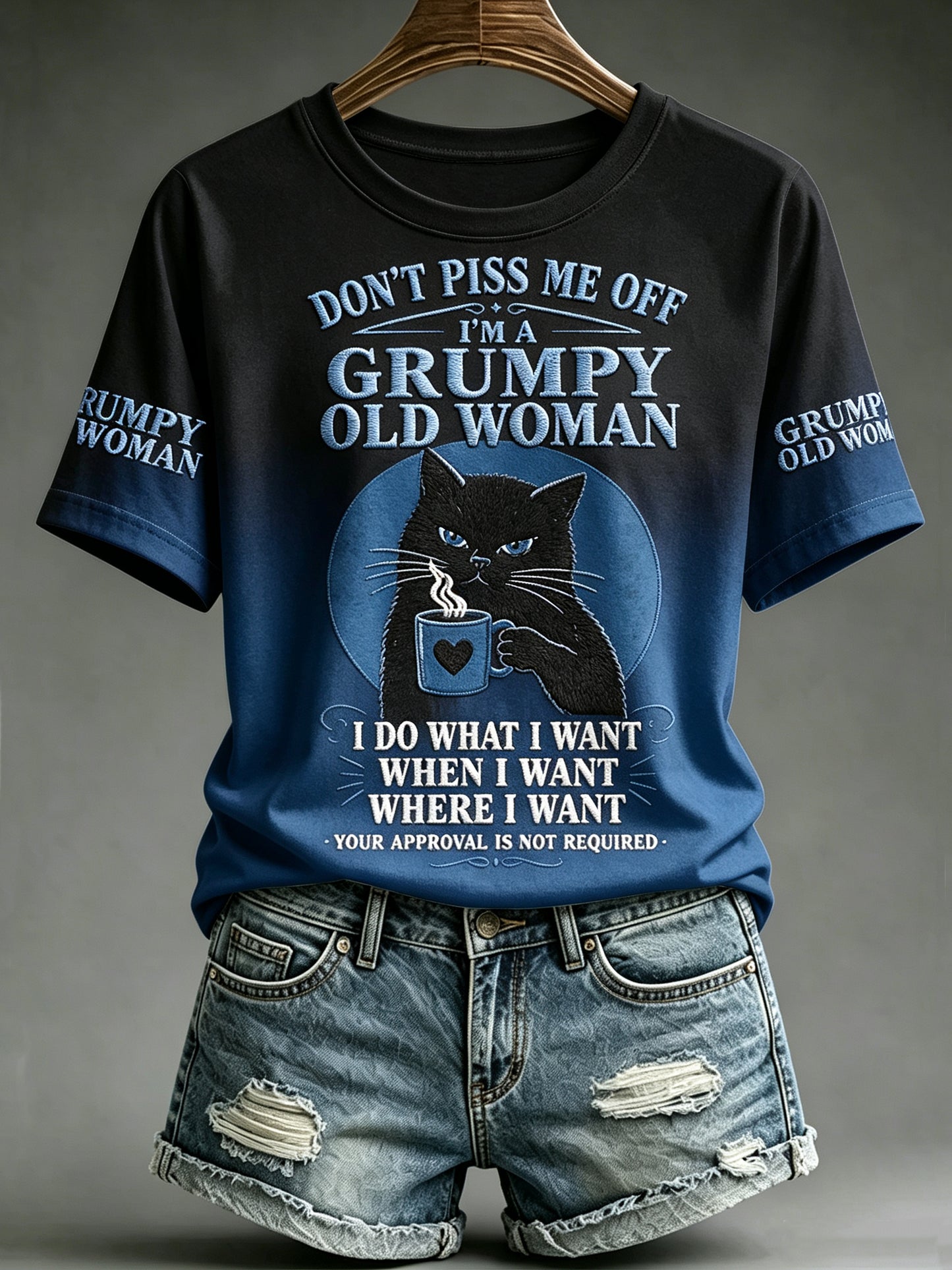 Women's Grumpy Old Woman Printed Vintage Fashion Loose Short Sleeve T-Shirt