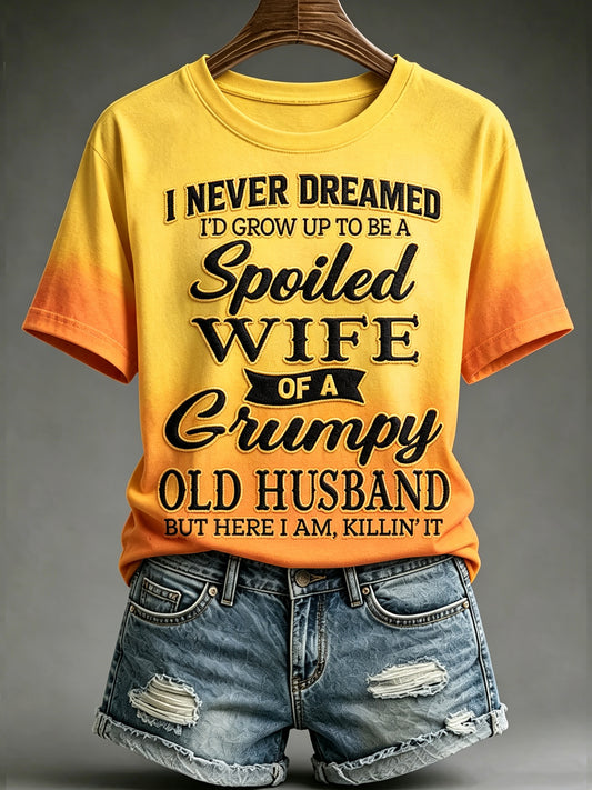 Women's Grumpy Old Woman Printed Vintage Fashion Loose Short Sleeve T-Shirt