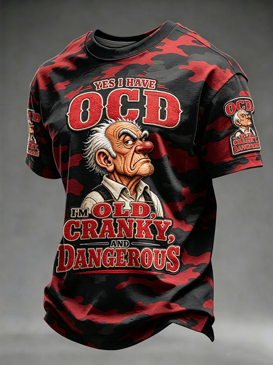 Men's Grumpy Old Man Printed Vintage Fashion Loose Short Sleeve T-Shirt