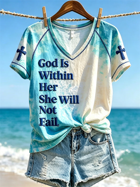 Women's God Is within Her She Will Not Fail Beach Sea Waves Print short-sleeved T-shirt