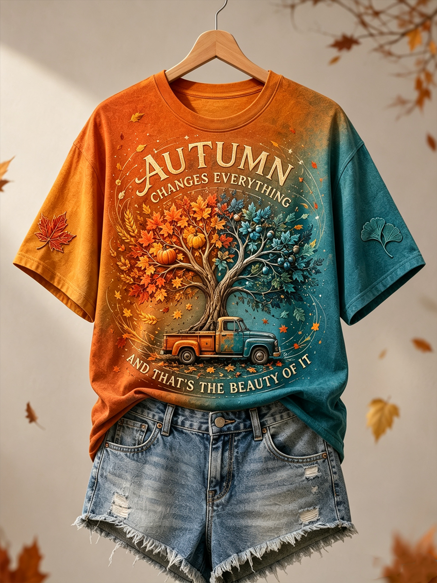 Women's Fall Printed short-sleeved T-shirt
