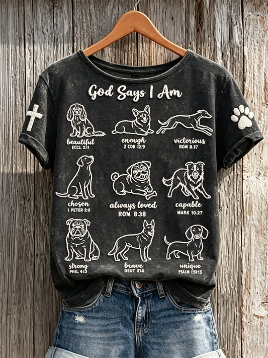 Women's God Says I Am Dogs Print short-sleeved T-shirt