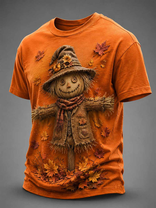 Men's Retro Autumn Scarecrow Pattern Printed T-Shirt