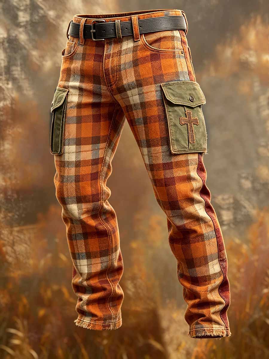 Men's Vintage Autumn Cross Pattern Printed Pants