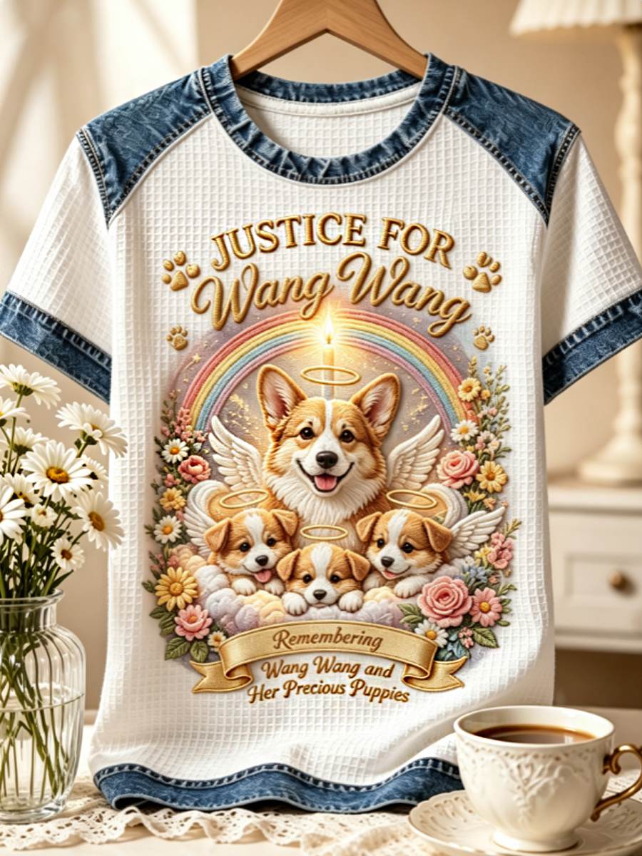 Women's STOP ANIMAL ABUSE Wangwang Casual Short Sleeved T-Shirt