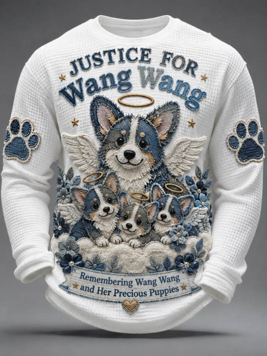 Men's STOP ANIMAL ABUSE Wangwang Waffle Long Sleeve T-Shirt