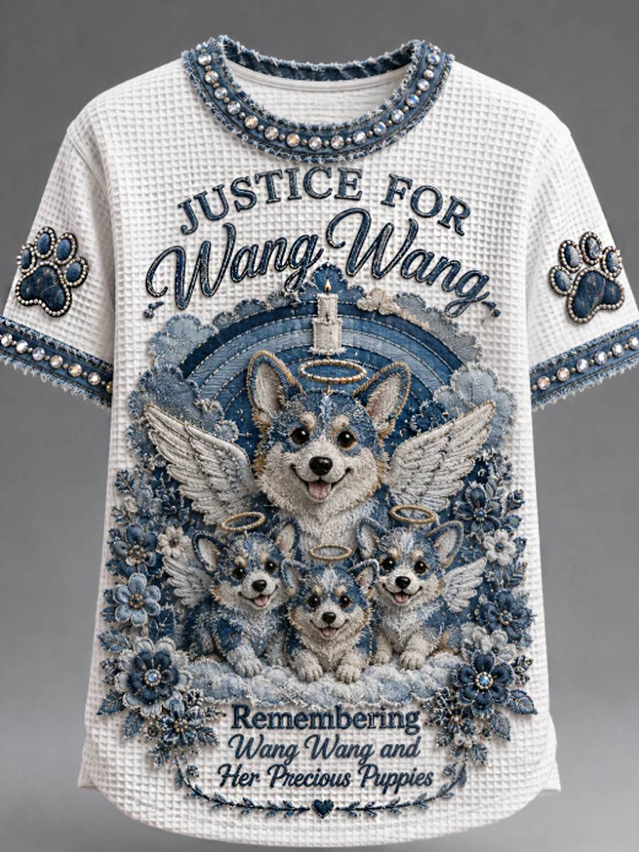 Men's STOP ANIMAL ABUSE Wangwang  Waffle Short Sleeve Tee