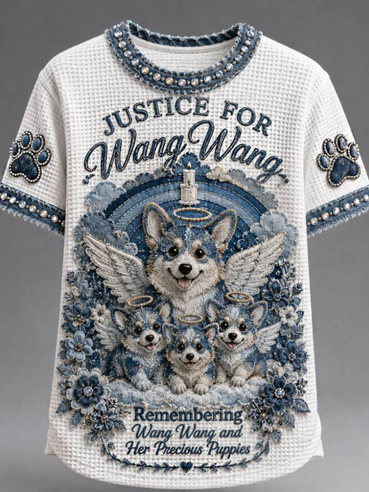 Men's STOP ANIMAL ABUSE Wangwang  Waffle Short Sleeve Tee