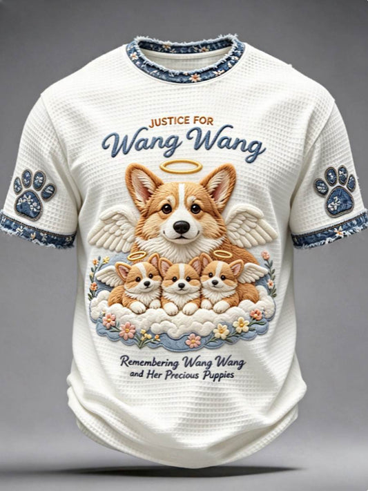 Men's STOP ANIMAL ABUSE Wangwang  Waffle Short Sleeve Tee