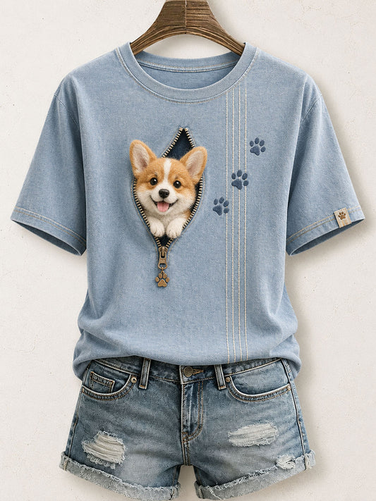 Women's Lovely Corgi Felt Art T-Shirt
