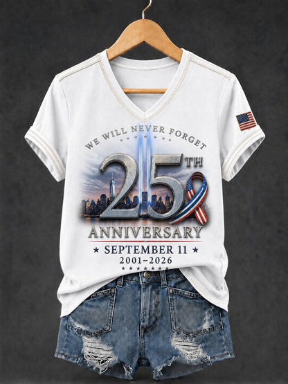 Women's 9.11 Never Forget Printed V-neck T-shirt