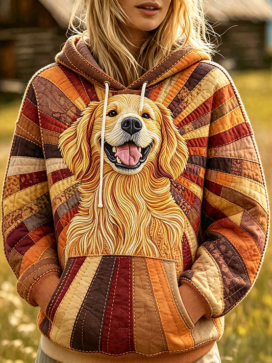 Women's Cute Golden Retriever Patchwork Print Cozy Hoodie