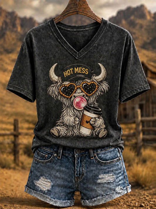Women's Highland Cow Print Casual T-Shirt