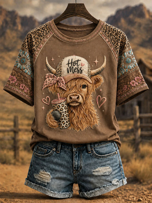 Women's Highland Cow Print Casual T-Shirt