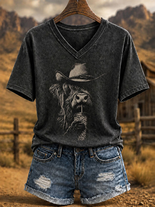Women's Highland Cow Print Casual T-Shirt