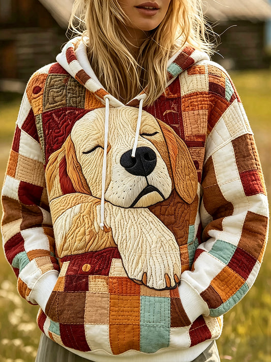 Women's Cute Golden Retriever Patchwork Print Cozy Hoodie