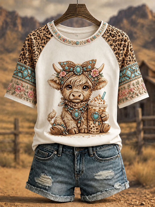 Women's Highland Cow Print Casual T-Shirt
