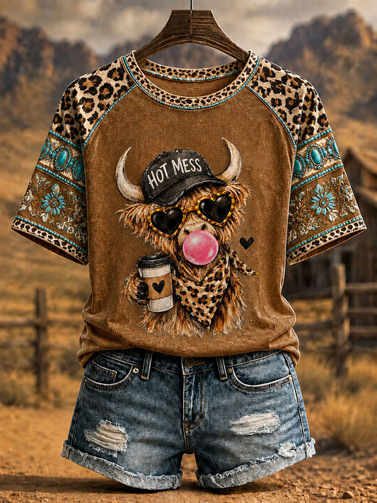 Women's Highland Cow Print Casual T-Shirt