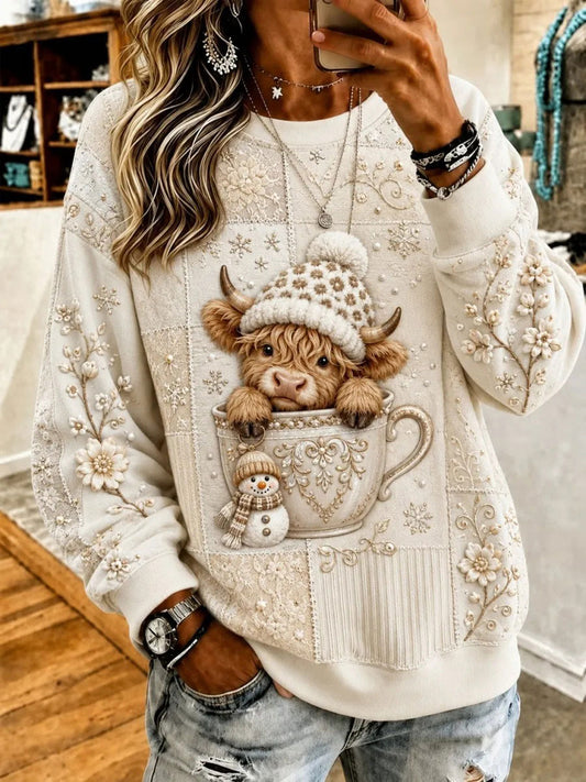 Women's Highland Cow Print Casual Sweatshirt