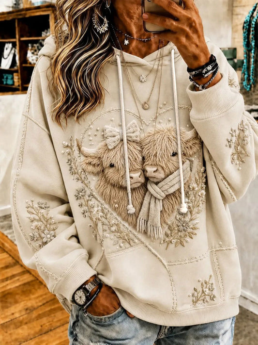 Women’s Highland Cow Print Casual Hoodie