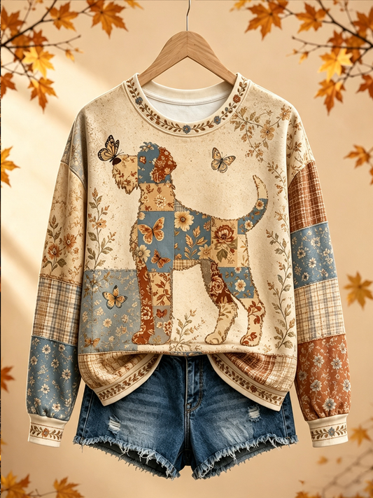 Women's Autumn Patchwork Dog Regular Sweatshirt