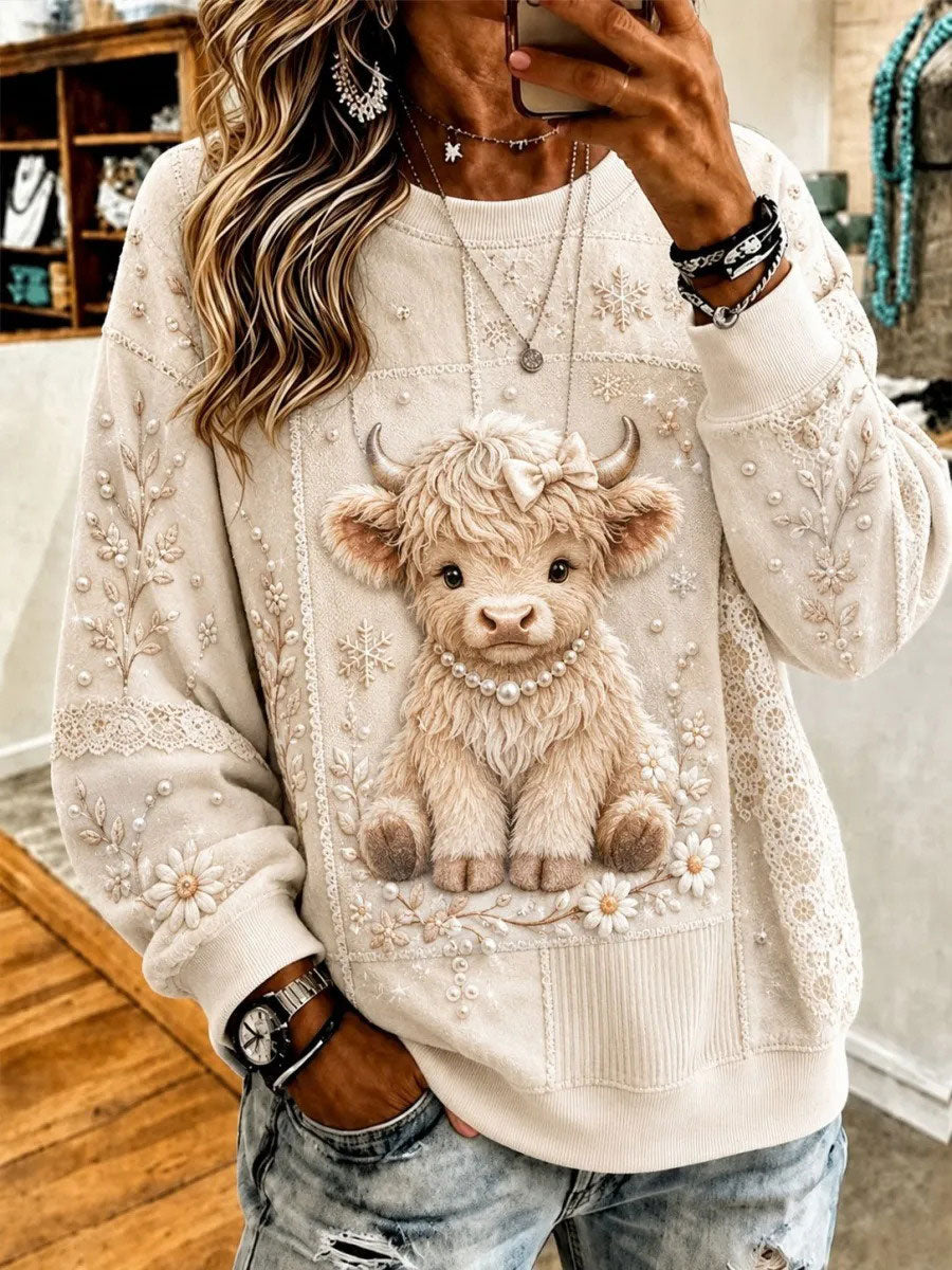 Women's Highland Cow Print Casual Sweatshirt