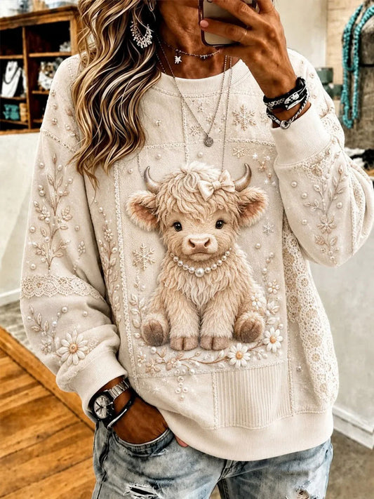 Women's Highland Cow Print Casual Sweatshirt