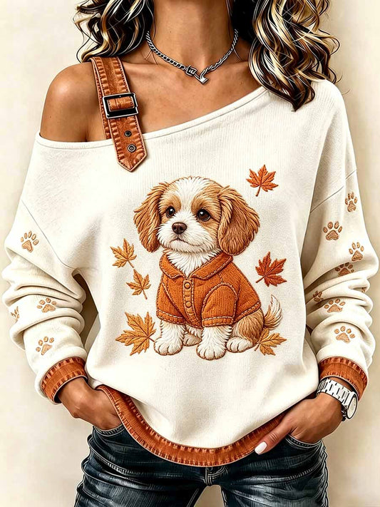 Women's Fashion Autumn Dog Art Pattern Printed Sweatshirt