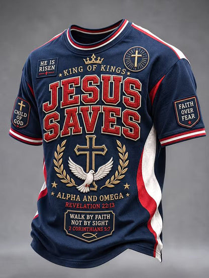 Men's Christian Cross O-neck Short Sleeve T-shirt