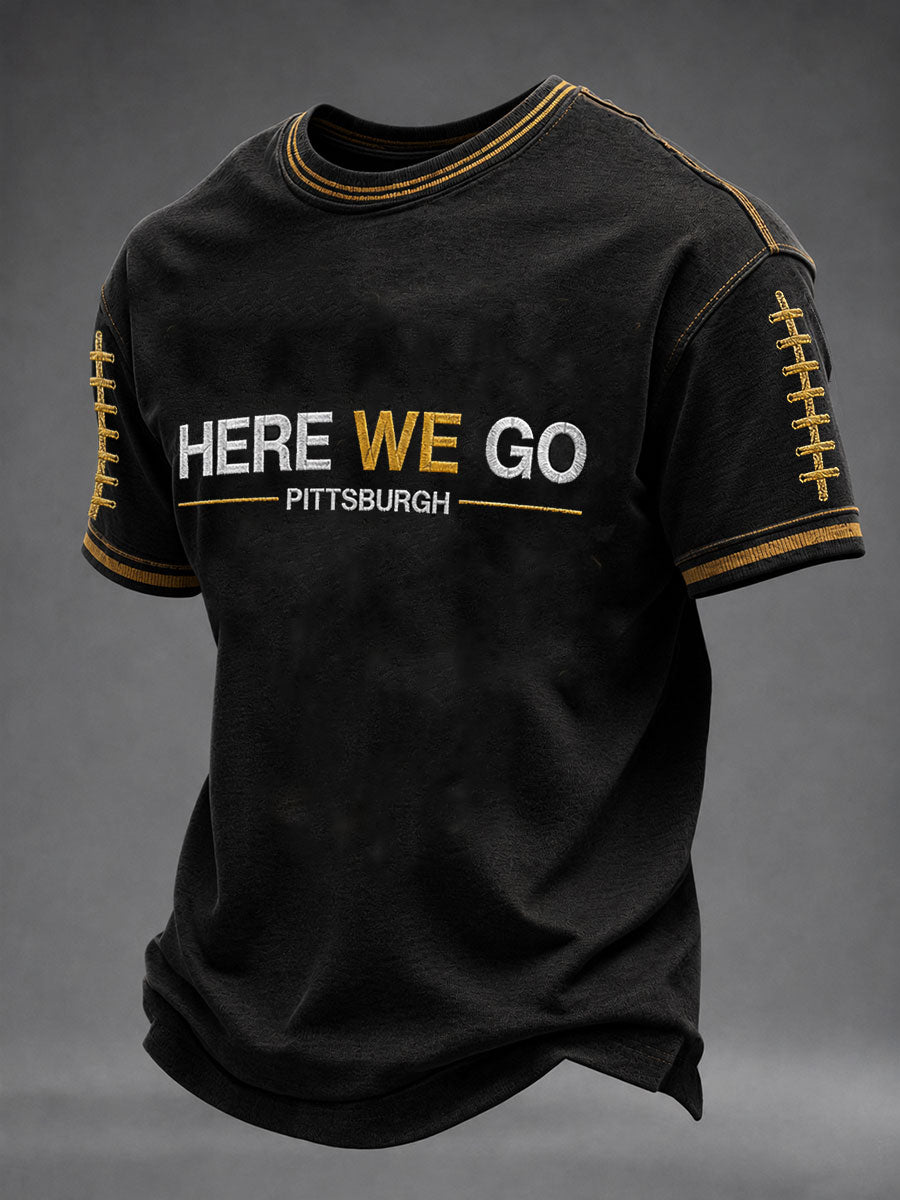 Men's Pittsburch Here We Go Short Sleeves T-shirt